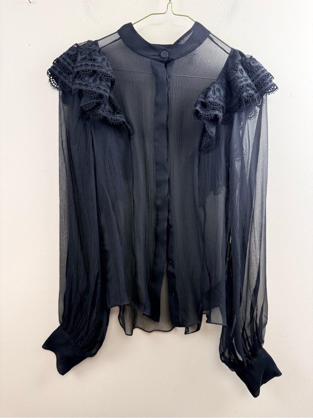 Erdem silk caterina black ruffle sleeve button up blouse 6